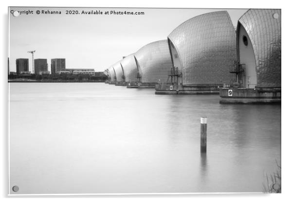 Thames Barrier in black and white Acrylic by Rehanna Neky