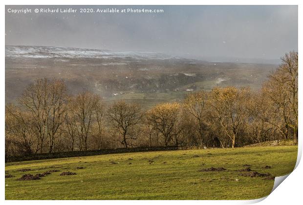Across to Holwick in Dramatic Light and Snowstorm Print by Richard Laidler