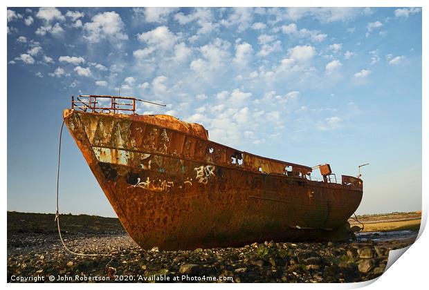 Rusty Wreck, Roa Island Print by John Robertson