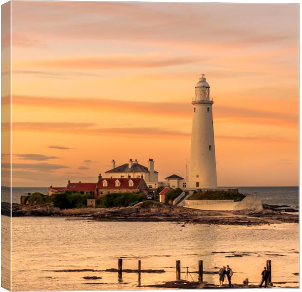 Rich red sunset St Mary's lighthouse Canvas Print by Naylor's Photography