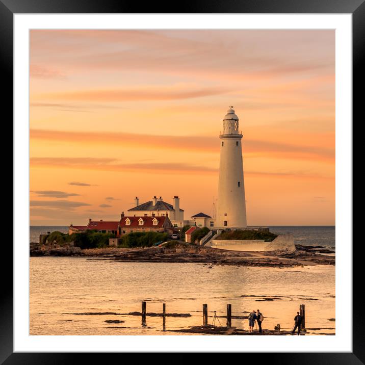Rich red sunset St Mary's lighthouse Framed Mounted Print by Naylor's Photography