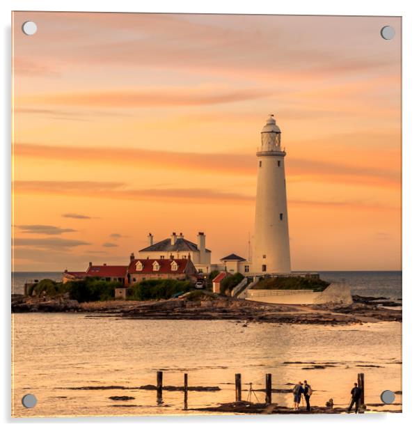 Rich red sunset St Mary's lighthouse Acrylic by Naylor's Photography