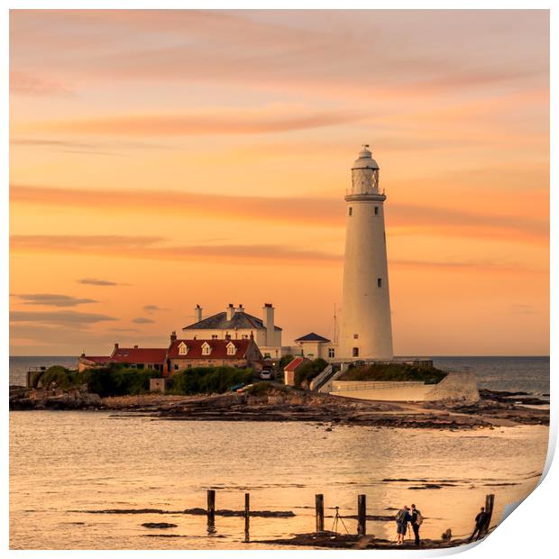 Rich red sunset St Mary's lighthouse Print by Naylor's Photography