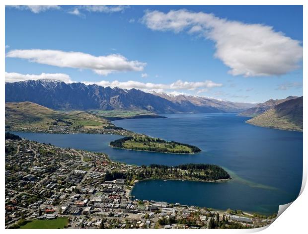 Queenstown on lake Wakatipu, New Zealand Print by Martin Smith