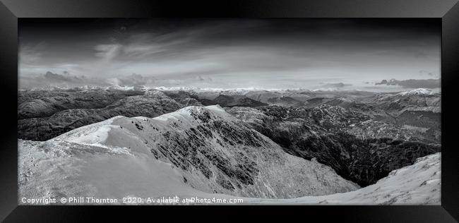 Panoramic view from the summit of Ben Ledi (B&W) Framed Print by Phill Thornton