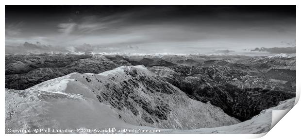 Panoramic view from the summit of Ben Ledi (B&W) Print by Phill Thornton