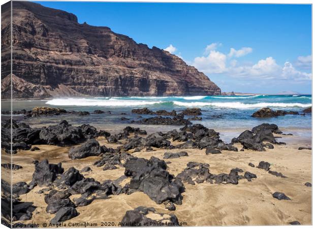 Beach at Orzola, Lanzarote Canvas Print by Angela Cottingham