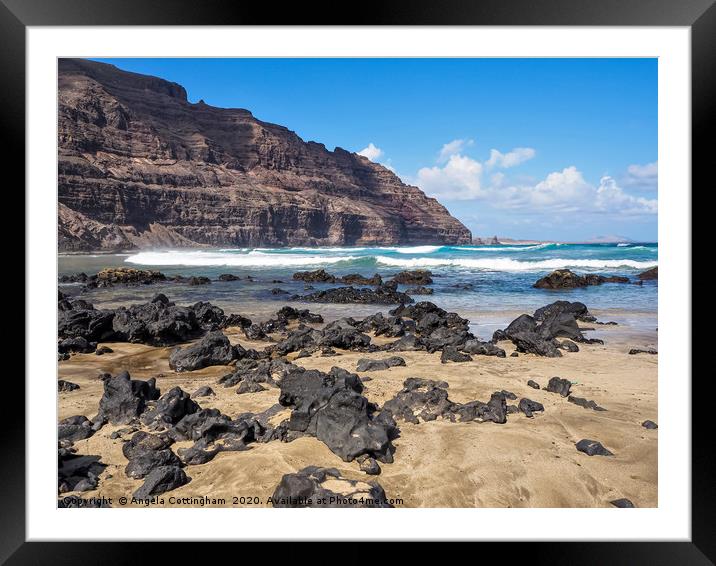 Beach at Orzola, Lanzarote Framed Mounted Print by Angela Cottingham
