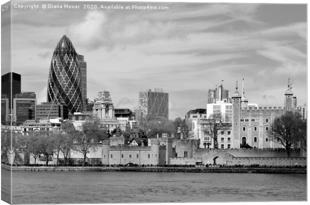 Traitors Gate Tower of London in Monochrome Canvas Print by Diana Mower