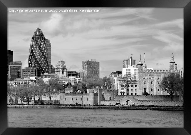 Traitors Gate Tower of London in Monochrome Framed Print by Diana Mower