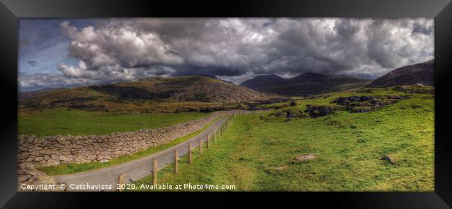 Lone Sheep on the Ancient Pass - Panorama Framed Print by Catchavista 