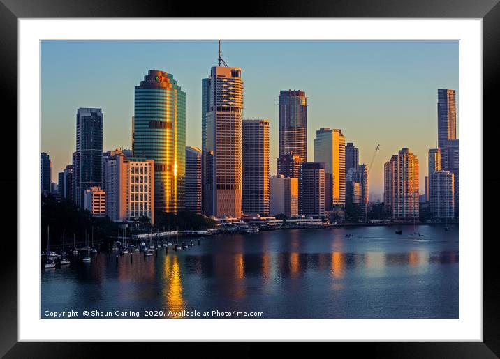 Brisbane City Sunrise Framed Mounted Print by Shaun Carling