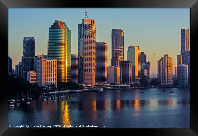 Brisbane City Sunrise Framed Print by Shaun Carling