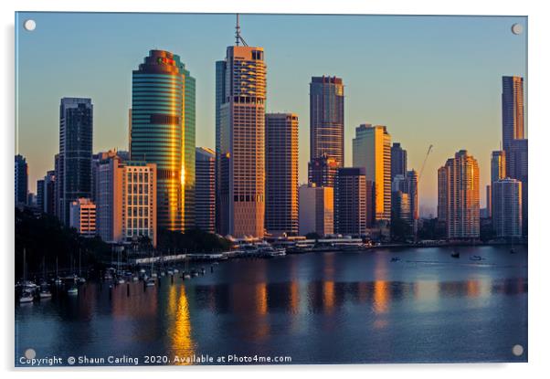 Brisbane City Sunrise Acrylic by Shaun Carling