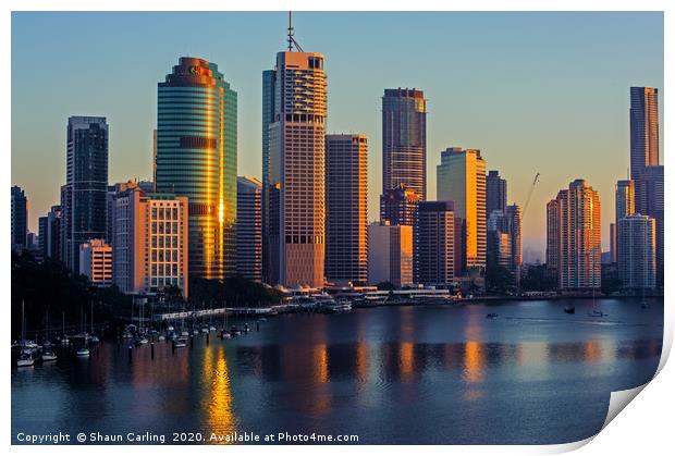 Brisbane City Sunrise Print by Shaun Carling