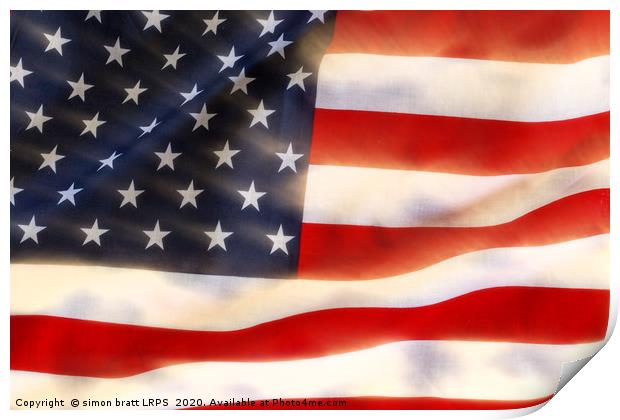 American flag waving in the wind extract Print by Simon Bratt LRPS
