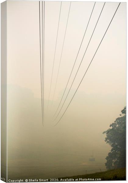 Powerlines disappearing into bushfire smoke Canvas Print by Sheila Smart