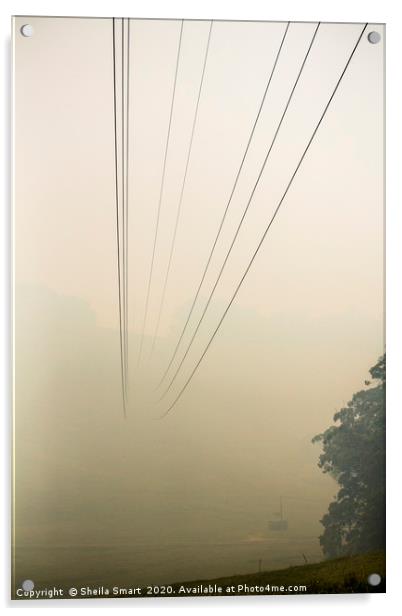 Powerlines disappearing into bushfire smoke Acrylic by Sheila Smart