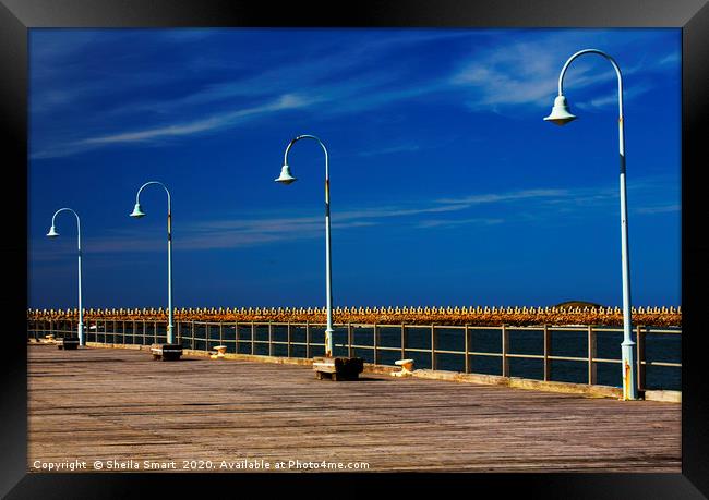 Lamps on the Jetty, Coffs Harbour, Australia Framed Print by Sheila Smart