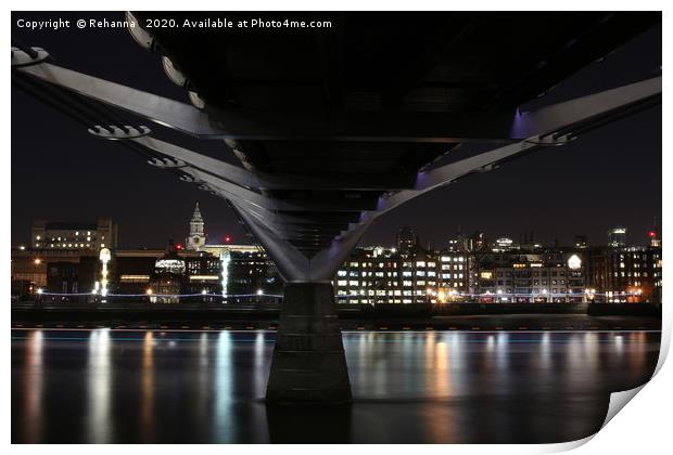 Night under the Millennium Bridge, London Print by Rehanna Neky