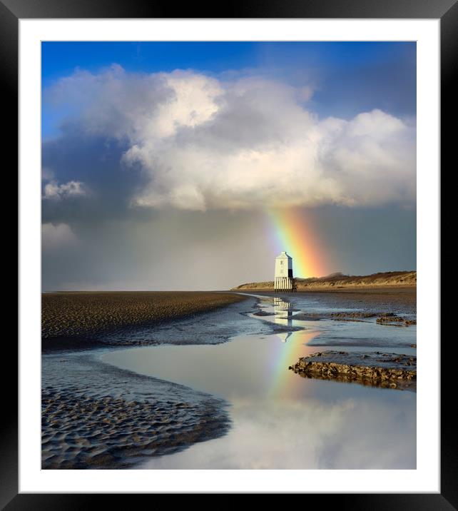 Low Lighthouse Rainbow Framed Mounted Print by David Neighbour