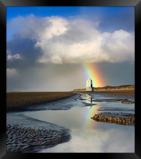 Low Lighthouse Rainbow Framed Print by David Neighbour