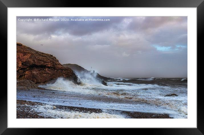 Bracelet Bay, Mumbles "Storm Ciara". Framed Mounted Print by Richard Morgan