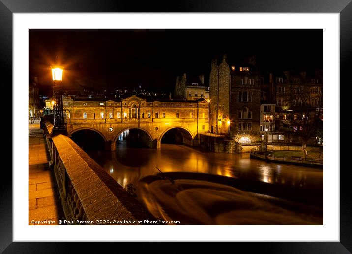 Pulteney Bridge at night Framed Mounted Print by Paul Brewer