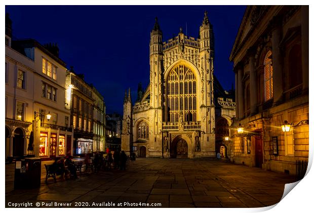 Bath Abbey at night Print by Paul Brewer