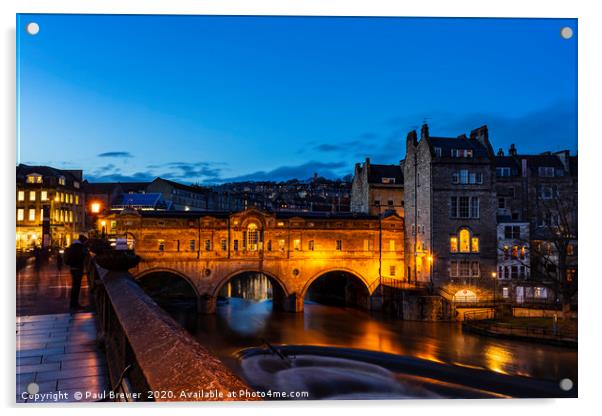 Pulteney Bridge Bath just after sunset Acrylic by Paul Brewer