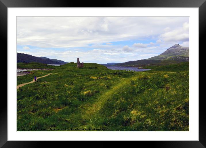 Ardvreck Castle and Quinag Framed Mounted Print by Steven Watson