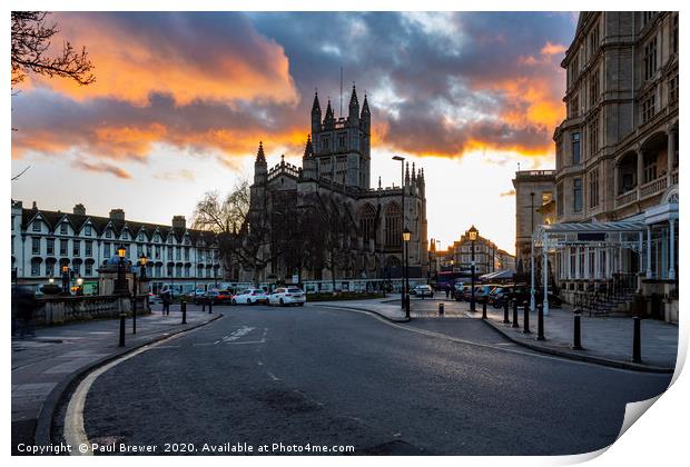 Bath Abbey at Sunset Print by Paul Brewer