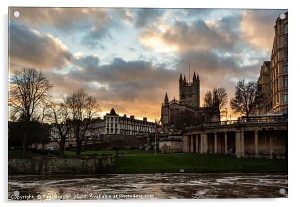 Bath Abbey and Parade Gardens Sunset Acrylic by Paul Brewer