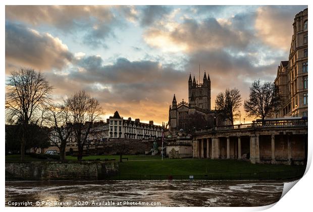 Bath Abbey and Parade Gardens Sunset Print by Paul Brewer