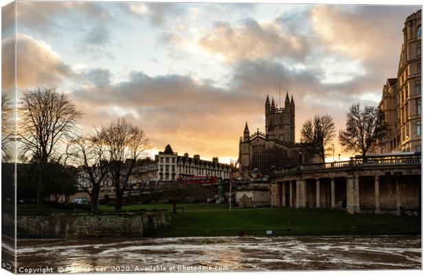 Bath Abbey and Parade Gardens at Sunset Canvas Print by Paul Brewer