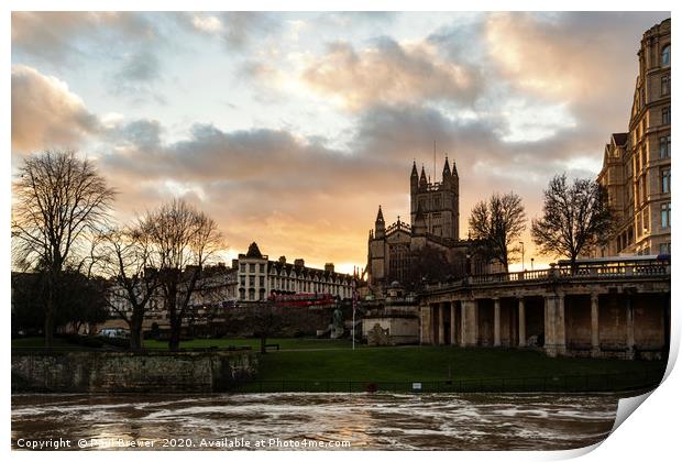 Bath Abbey and Parade Gardens at Sunset Print by Paul Brewer