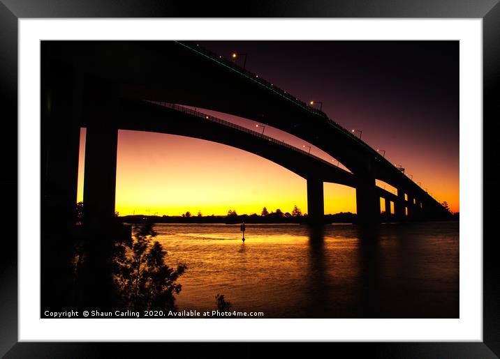Sunset Over The Sir Leo Hielscher Bridges. Framed Mounted Print by Shaun Carling