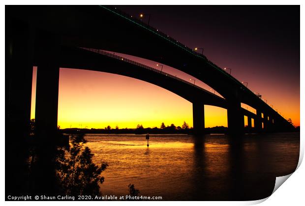 Sunset Over The Sir Leo Hielscher Bridges. Print by Shaun Carling