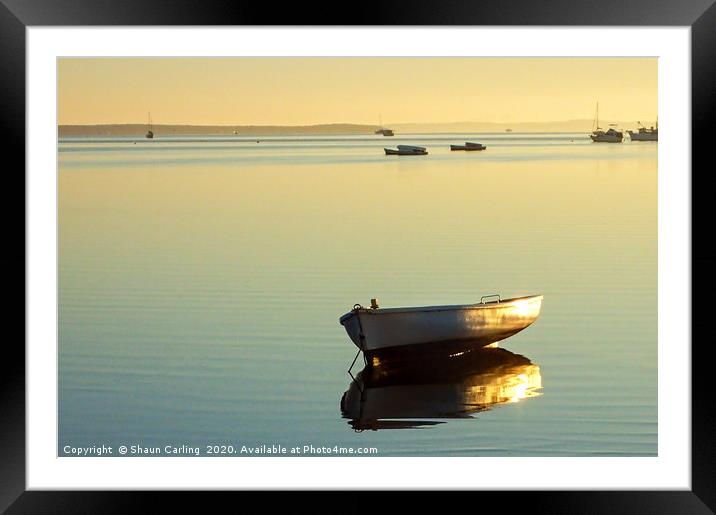 Moored Dinghy At Sunrise Framed Mounted Print by Shaun Carling