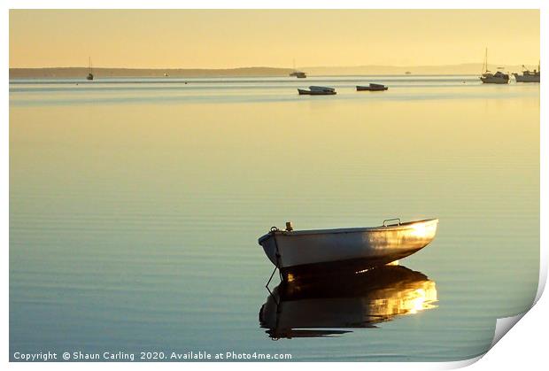 Moored Dinghy At Sunrise Print by Shaun Carling