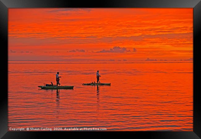 Kayak Anglers At Sunrise Framed Print by Shaun Carling