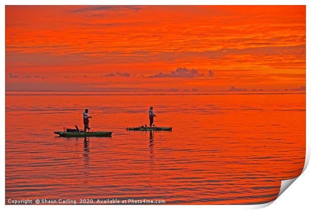 Kayak Anglers At Sunrise Print by Shaun Carling