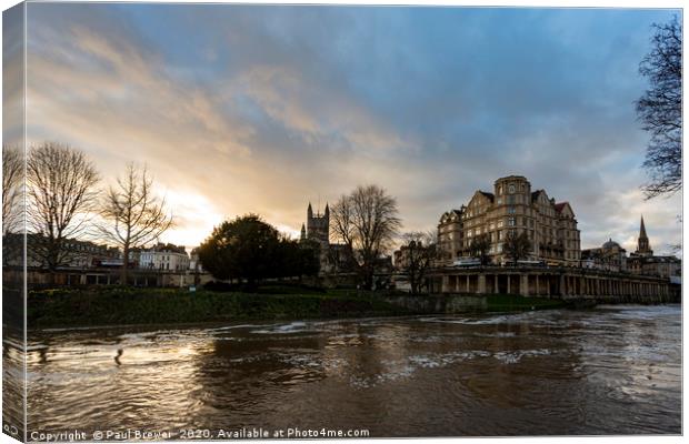 Bath Abbey At Sunset in Winter Canvas Print by Paul Brewer