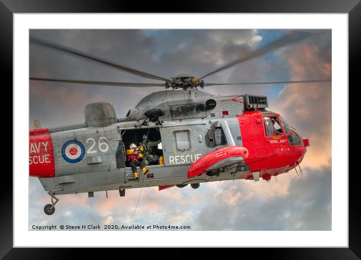 Royal Navy Search and Rescue Sea King Helicopter Framed Mounted Print by Steve H Clark