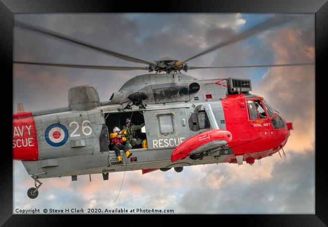 Royal Navy Search and Rescue Sea King Helicopter Framed Print by Steve H Clark