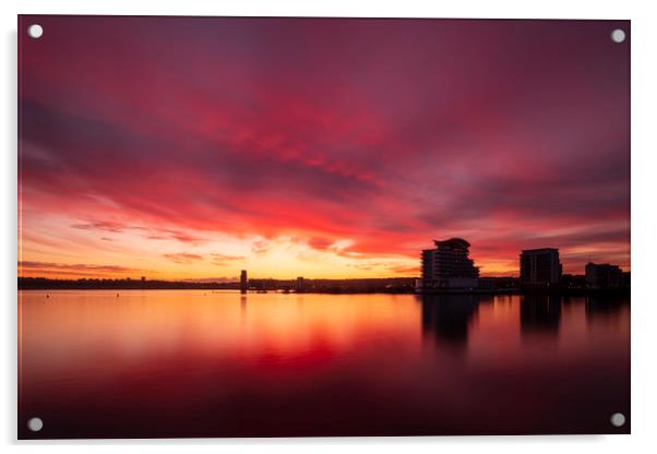 Cardiff Bay sunset Acrylic by Andrew Richards