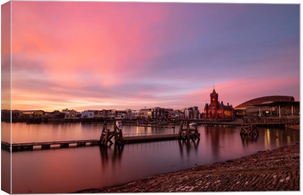 Cardiff Bay and Pier Head building sunset Canvas Print by Andrew Richards