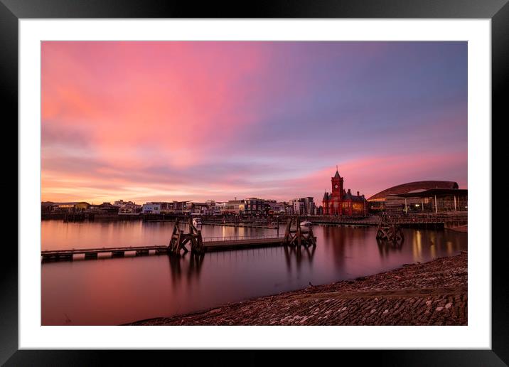 Cardiff Bay and Pier Head building sunset Framed Mounted Print by Andrew Richards