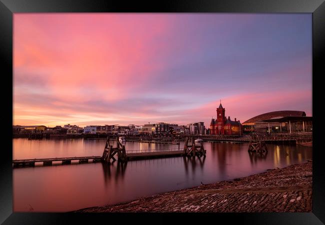 Cardiff Bay and Pier Head building sunset Framed Print by Andrew Richards