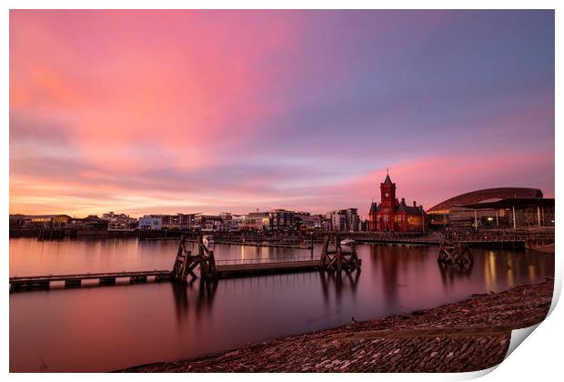 Cardiff Bay and Pier Head building sunset Print by Andrew Richards
